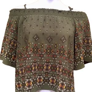 Sweet Wanderer Olive Off Shoulder Blouse With Straps Medium
